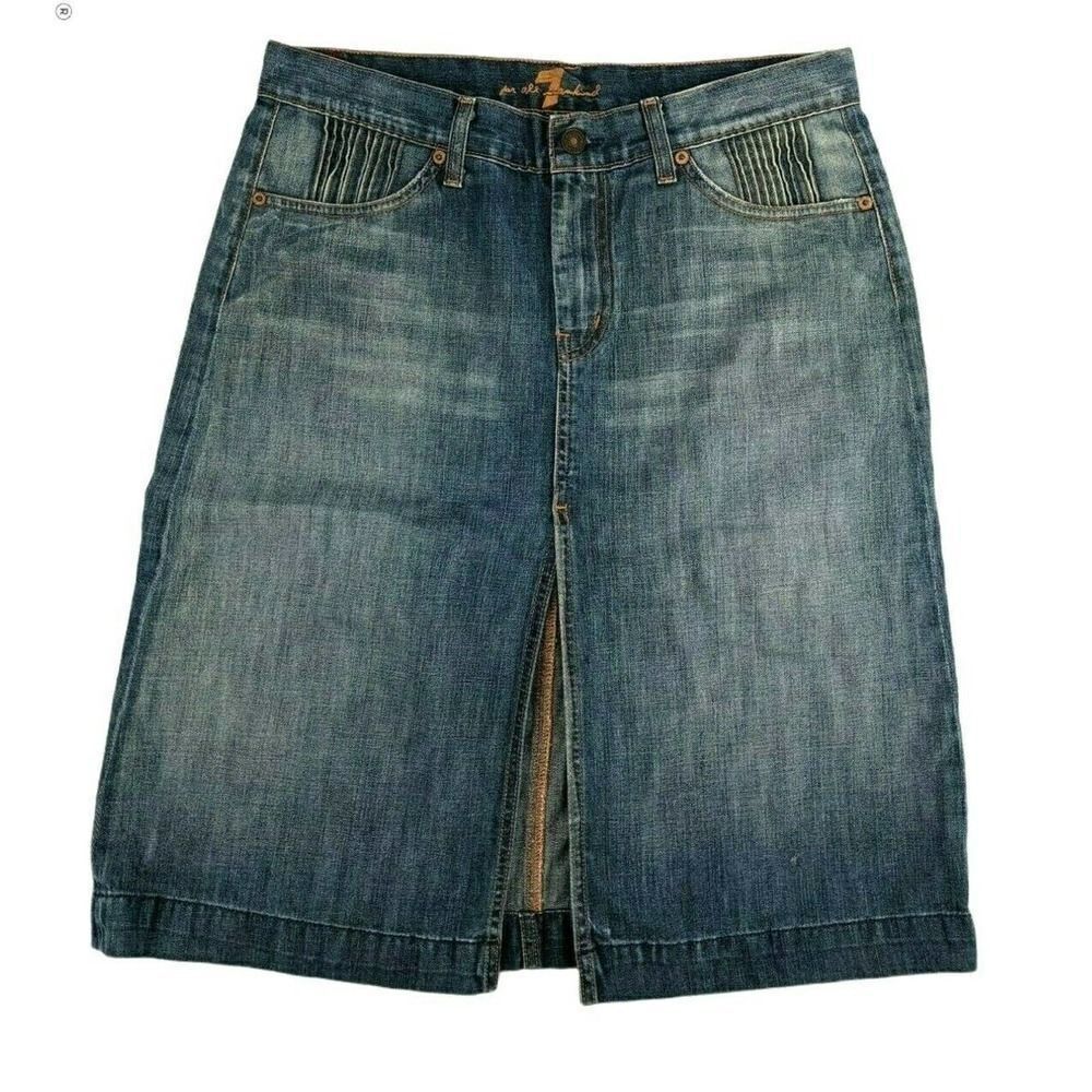 Seven 7 for All Mankind Skirt Denim Blue Jean Size 30 Short Mini‎ Front Slit